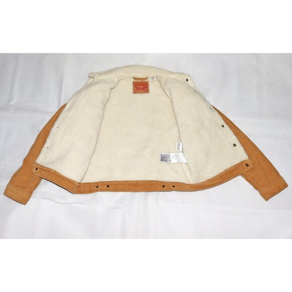 Levi’s Womens Corduroy Cropped Tan Sherpa Fleece Lined Trucker Jacket Size Small - Picture 3 of 9